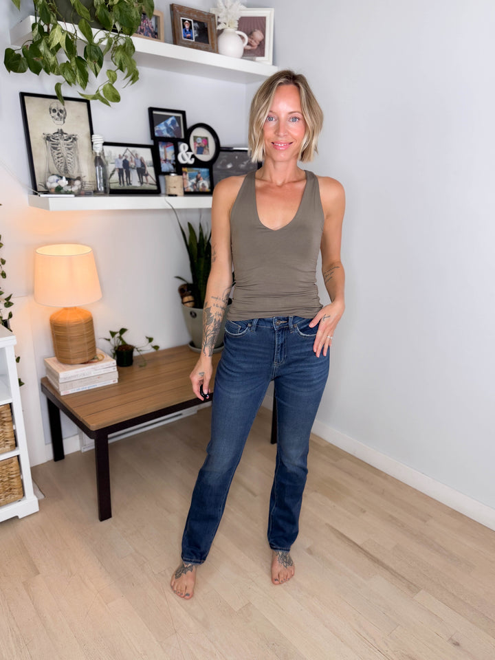 Mica Senna High Rise Straight Leg Jeans- VINTAGE DARK