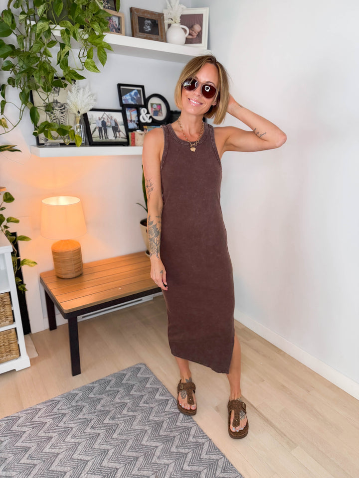 Patricia Ribbed Midi Dress- CHOCOALTE