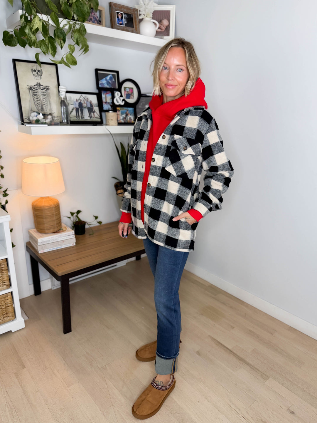 Brenda Black and Cream Plaid Jacket- BLACK