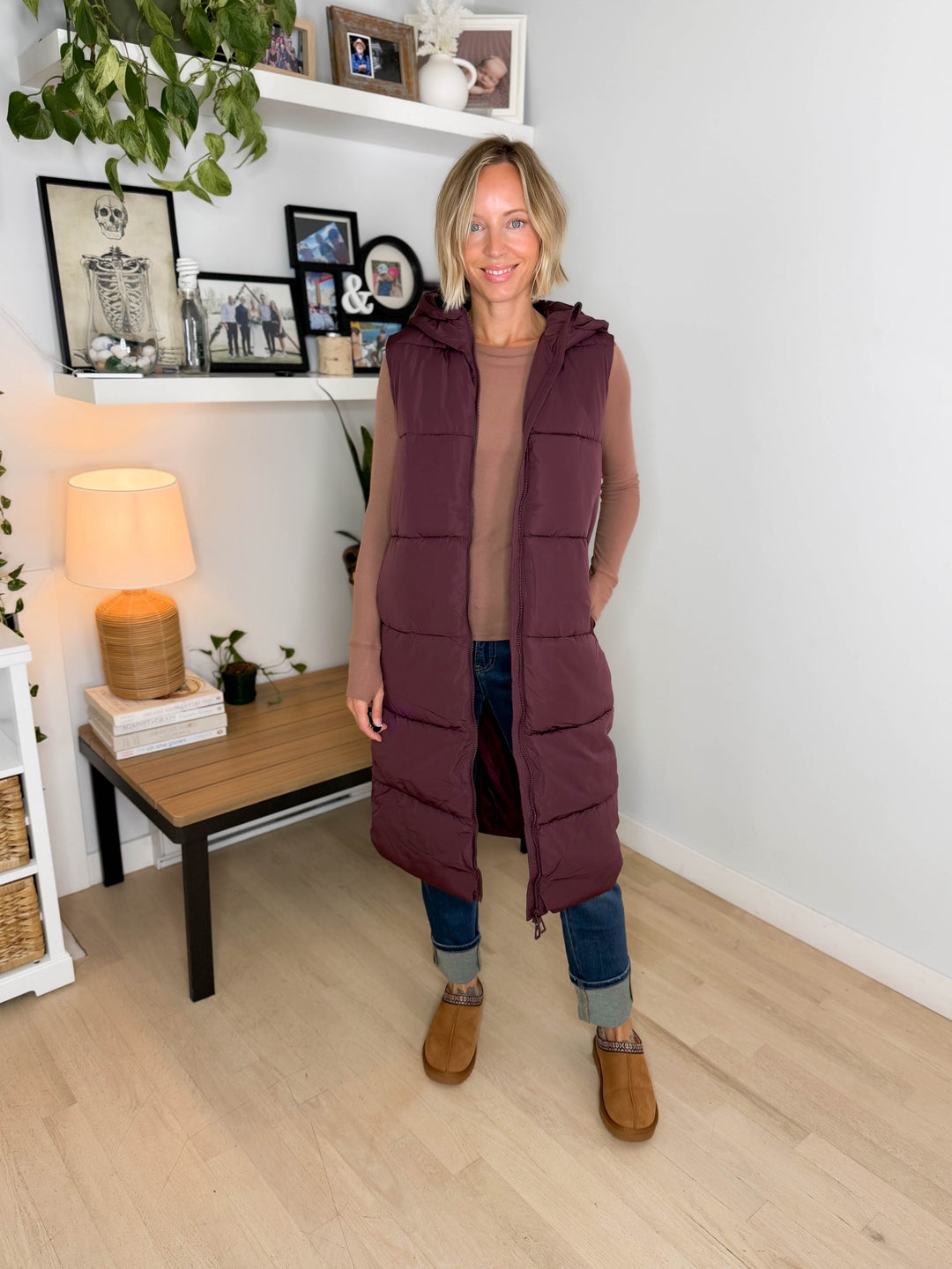 ONLY Jackson Long Puffer Vest-FUDGE