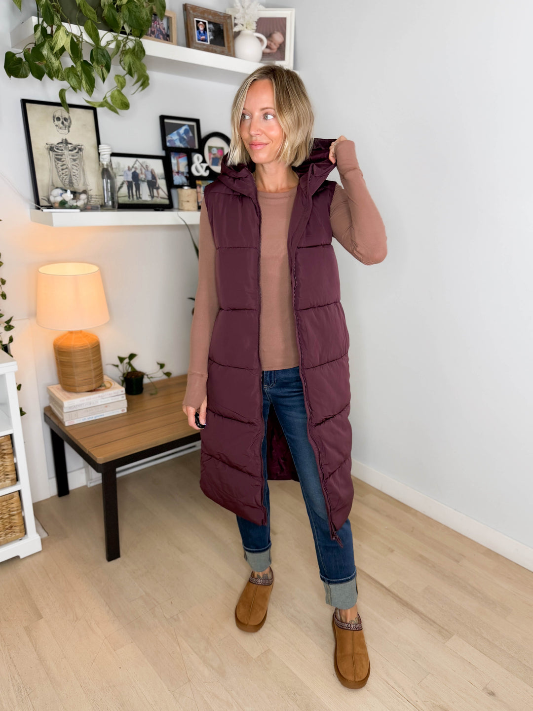 ONLY Jackson Long Puffer Vest-FUDGE