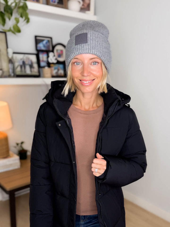 CC Soft Ribbed Beanie- LIGHT MELANGE GREY