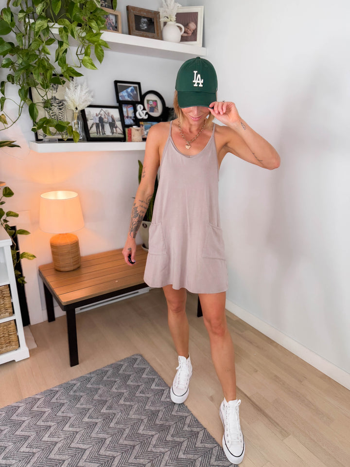 Mono B Angela Pima Cotton Romper Dress- SILKEN TAUPE