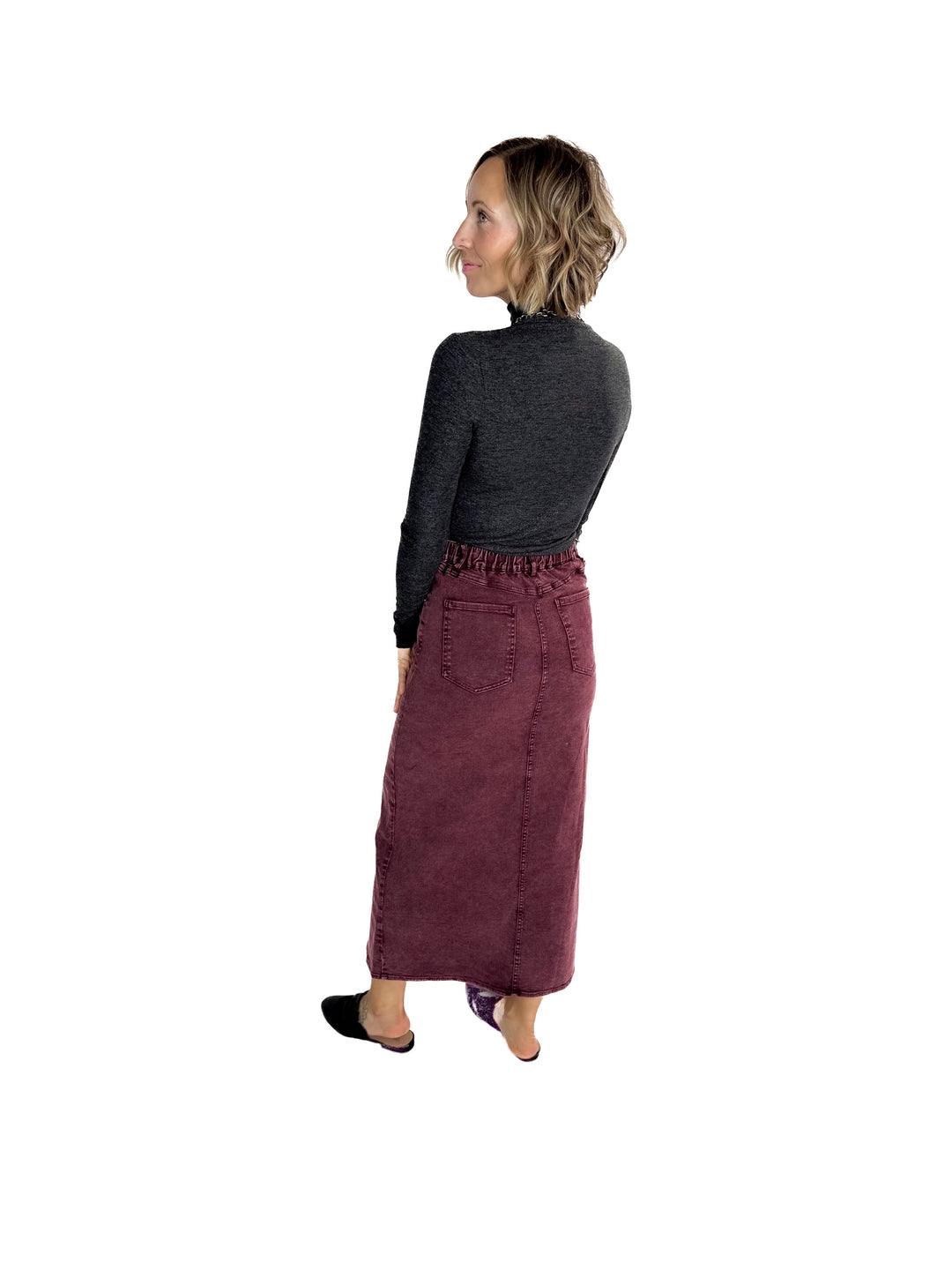 Matilda Elastic Waist Twill  Maxi Skirt- PLUM-FINAL SALE