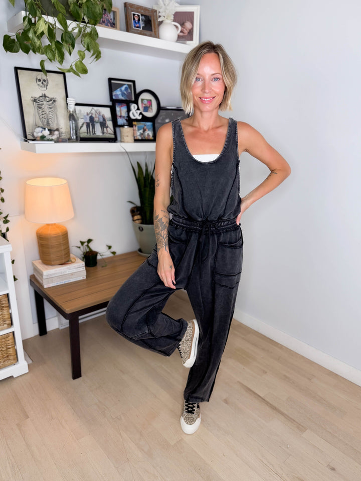 Amery Mineral Washed Jumpsuit- BLACK
