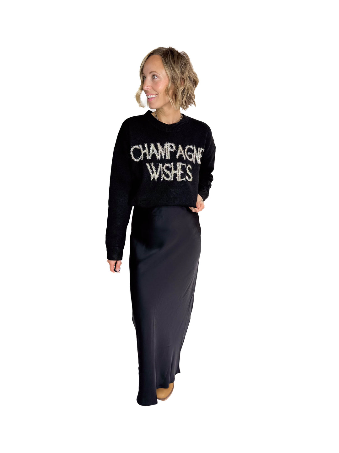 Rora Satin Maxi Skirt- BLACK