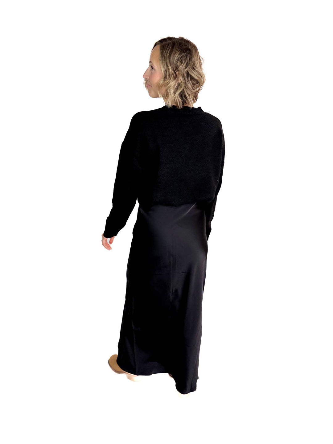 Rora Satin Maxi Skirt- BLACK