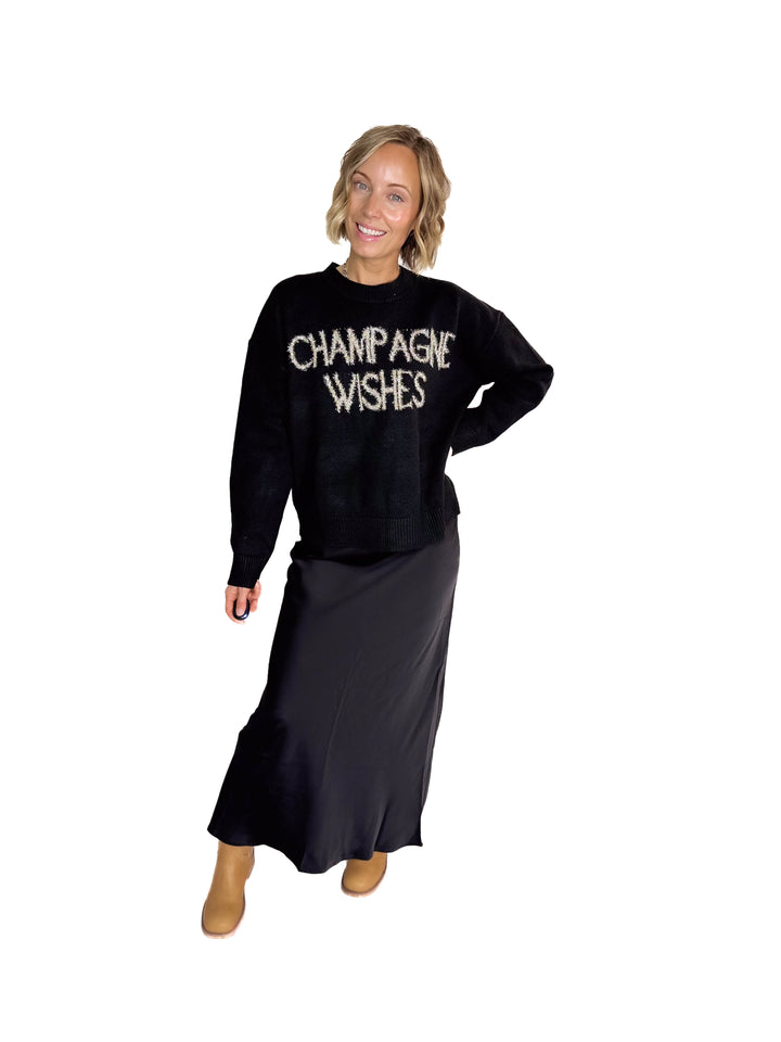 Rora Satin Maxi Skirt- BLACK