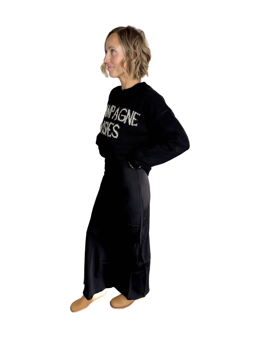 Rora Satin Maxi Skirt- BLACK