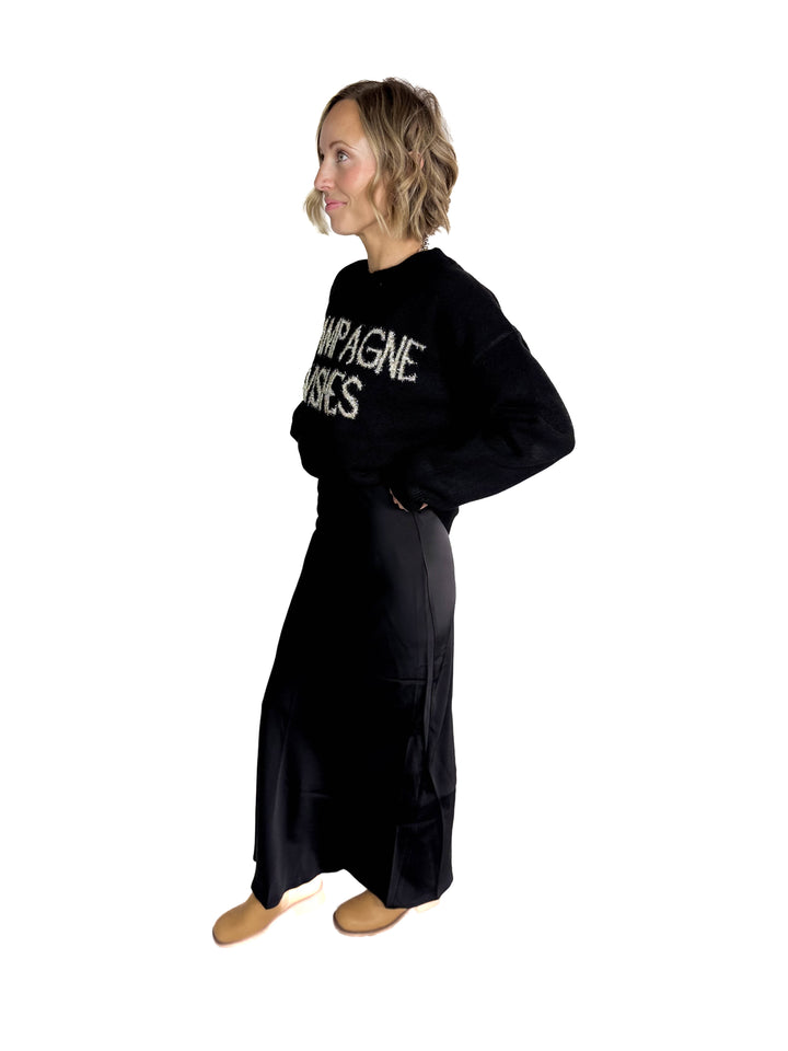 Rora Satin Maxi Skirt- BLACK