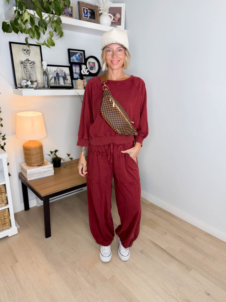 Kerima Washed Cotton Barrel Set- CRIMSON