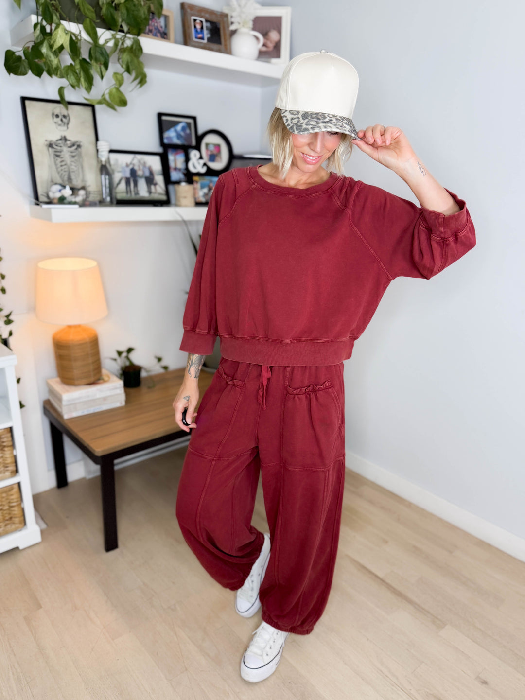 Kerima Washed Cotton Barrel Set- CRIMSON