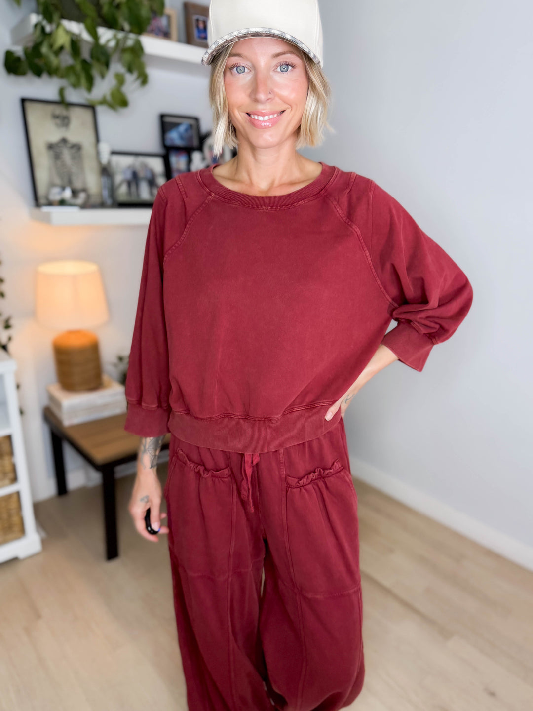 Kerima Washed Cotton Barrel Set- CRIMSON