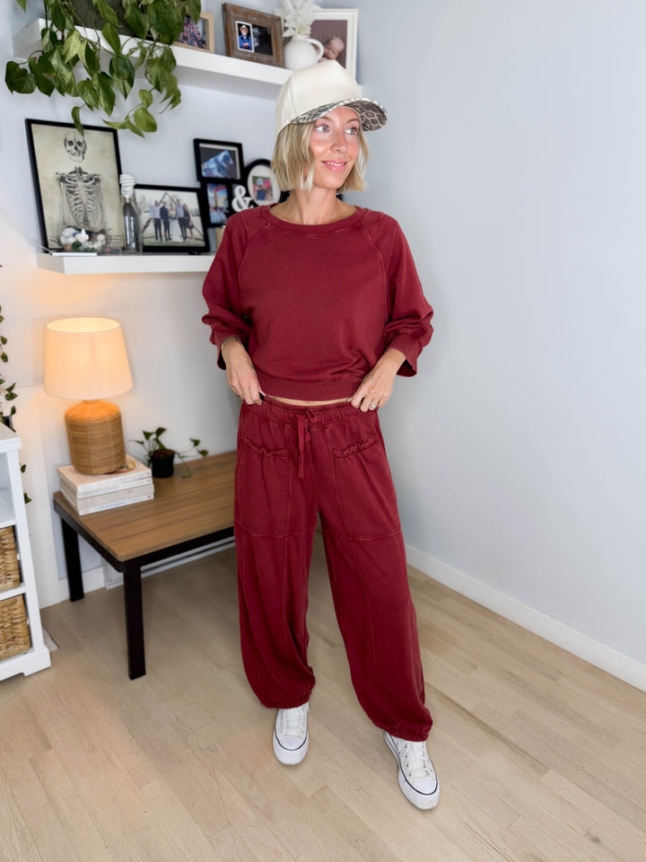 Kerima Washed Cotton Barrel Set- CRIMSON