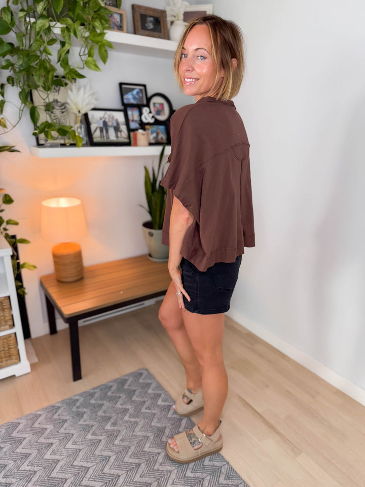Rylyn Boxy Cotton Tee- BROWN