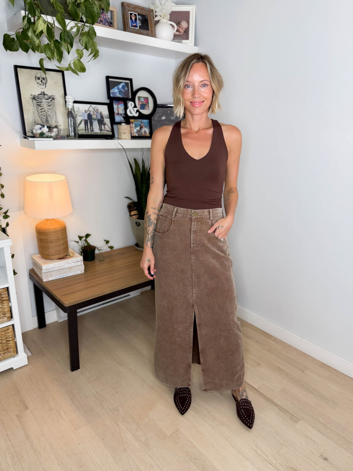 Jessa Corduroy Skirt- COFFEE