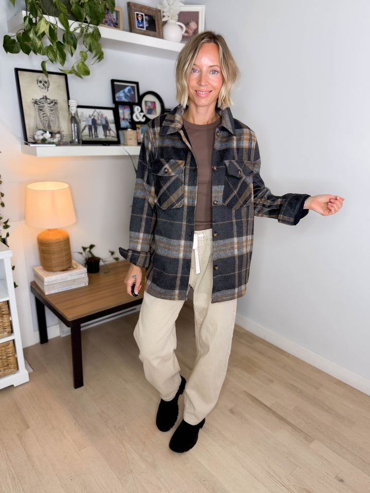 Sam Plaid Jacket- BLACK/TAN/GREY PLAID