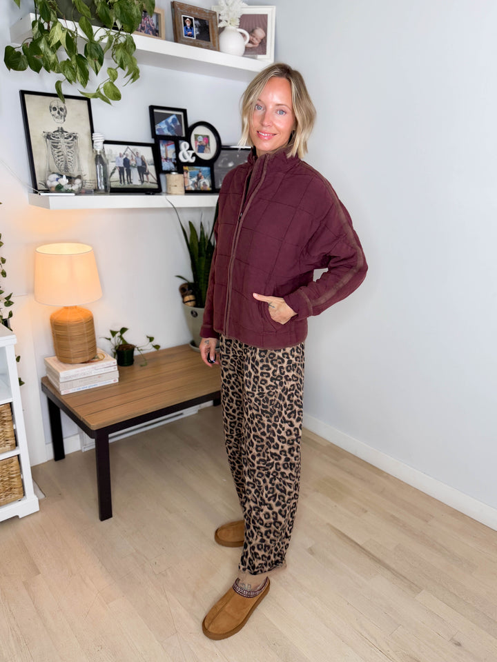 Catherine Soft Quilted Jacket- BURGUNDY BROWN