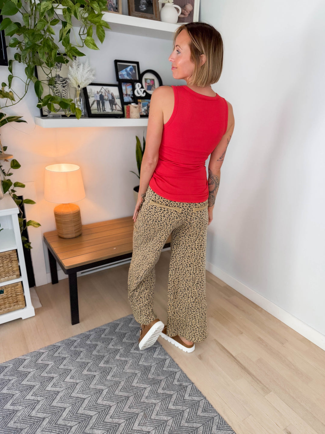 Ellie Cheetah Cotton Wide Leg Pant- CAMEL
