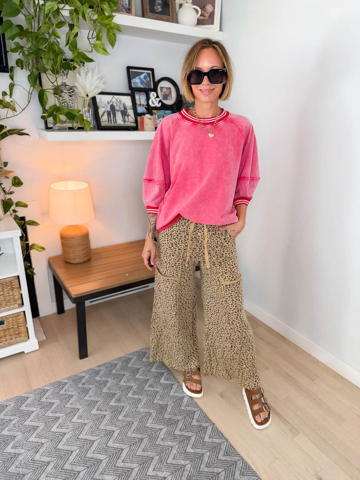 Alaina 1/2 Sleeve Pullover- BOHO RED