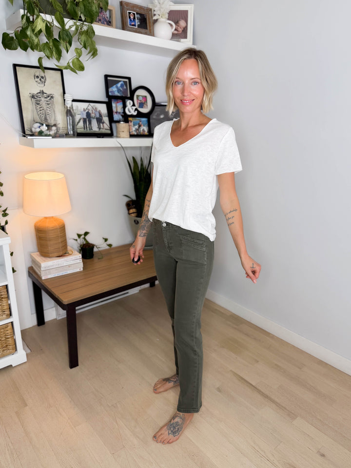 Mica Havena Mid-Rise Straight Leg Jean- GREEN