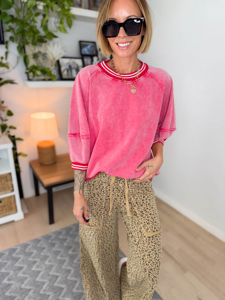 Alaina 1/2 Sleeve Pullover- BOHO RED