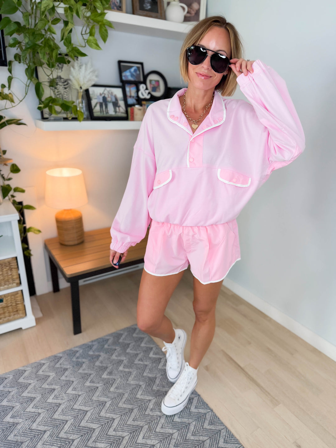 Glinda French Terry Top And Shorts Active Set- LIGHT PINK