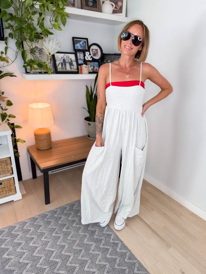 Rowyn Wide Leg Jumpsuit- LIGHT GREY