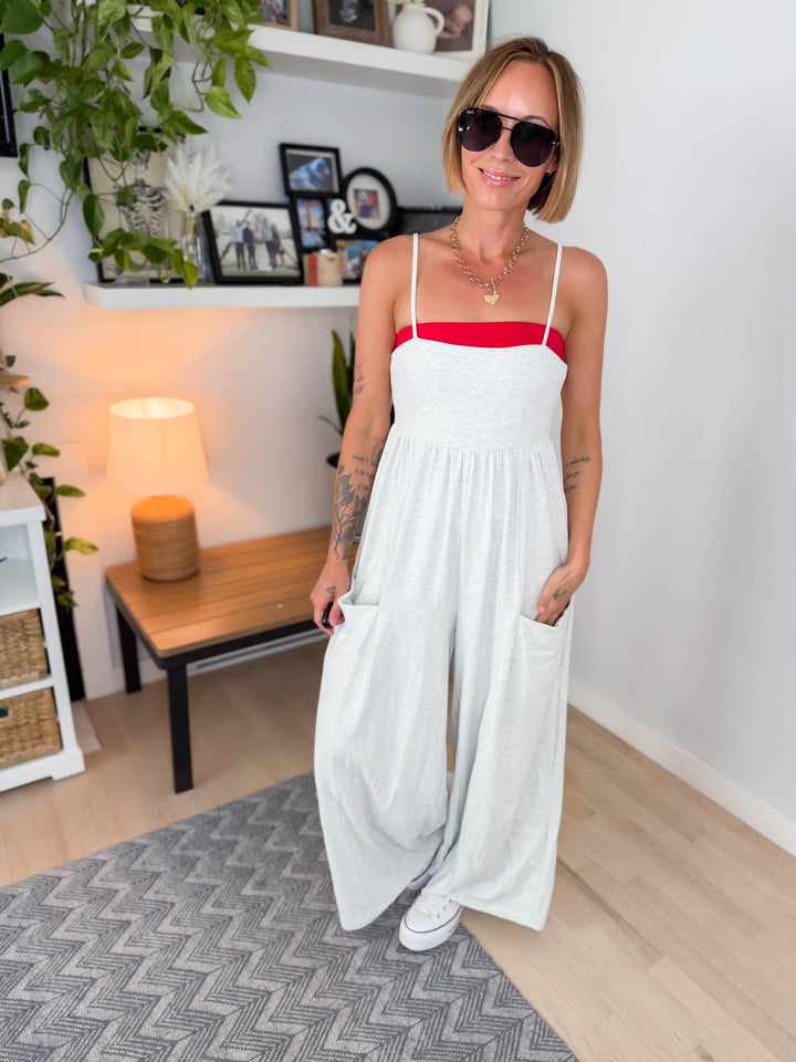 Rowyn Wide Leg Jumpsuit- LIGHT GREY