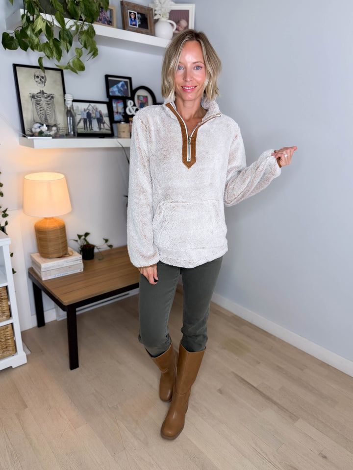 MICHELLE MAE Ryan 1/4 Zip Sherpa- CAMEL