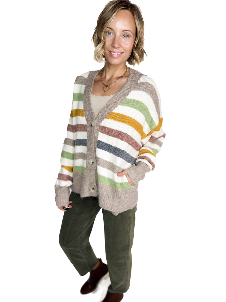 Winter Haven Button Down Cardigan- NEUTRAL STRIPES