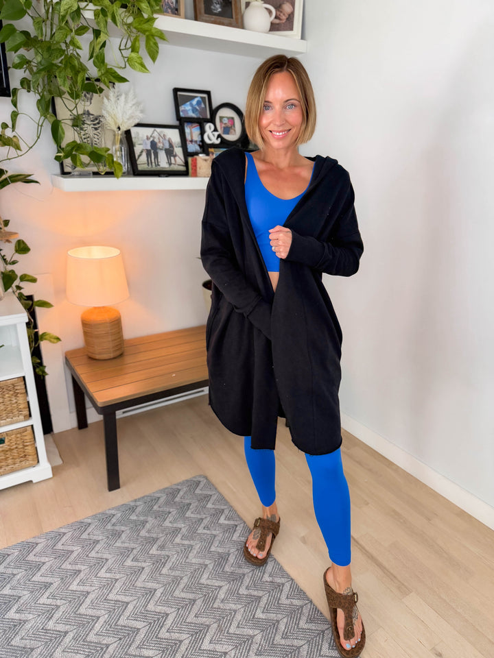 MONO B Whistler Longline Hoodie Cardigan- BLACK