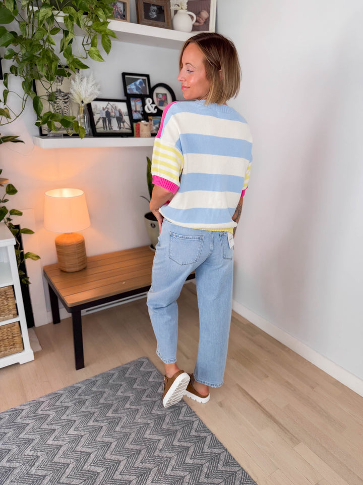 Feel Good Cotton Sweater Top- FUCHSIA/LEMON