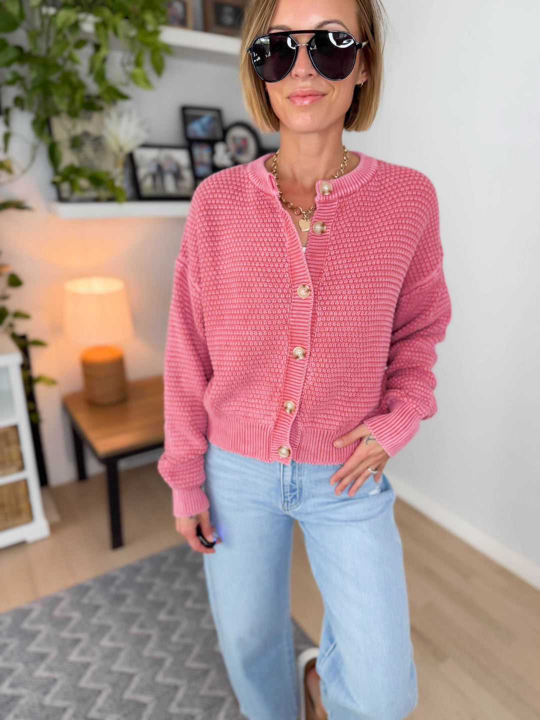 Season Mineral Washed Cardigan- PALE MAUVE