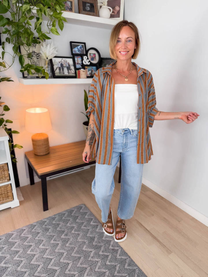 Ganiva Oversized Woven Blouse- CAMEL MULTI