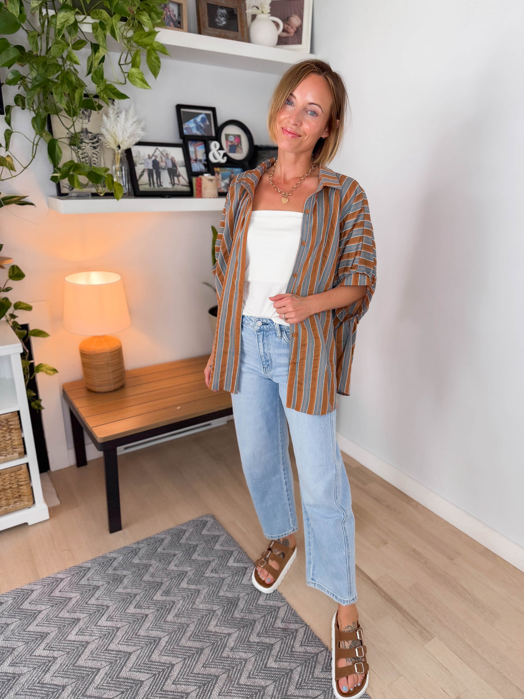 Ganiva Oversized Woven Blouse- CAMEL MULTI