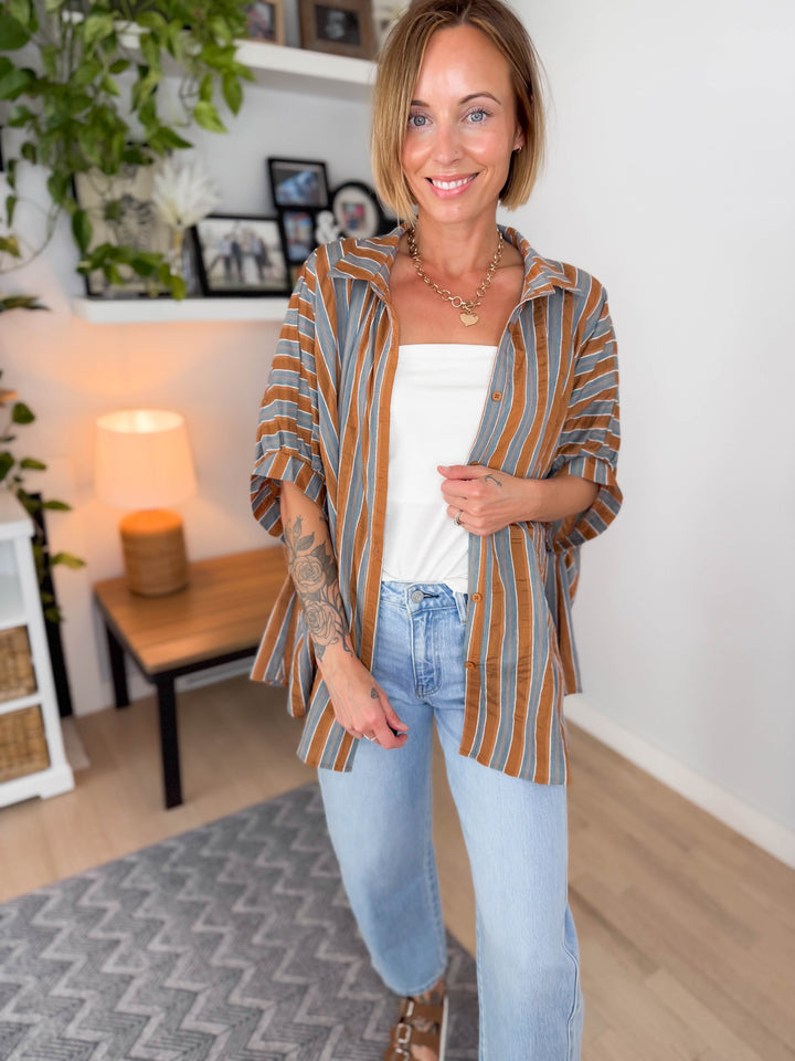 Ganiva Oversized Woven Blouse- CAMEL MULTI