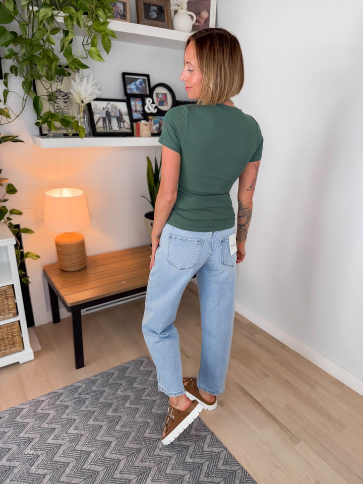 Mono B Melanie Ribbed Built In Bra Tee- SILKY PINE