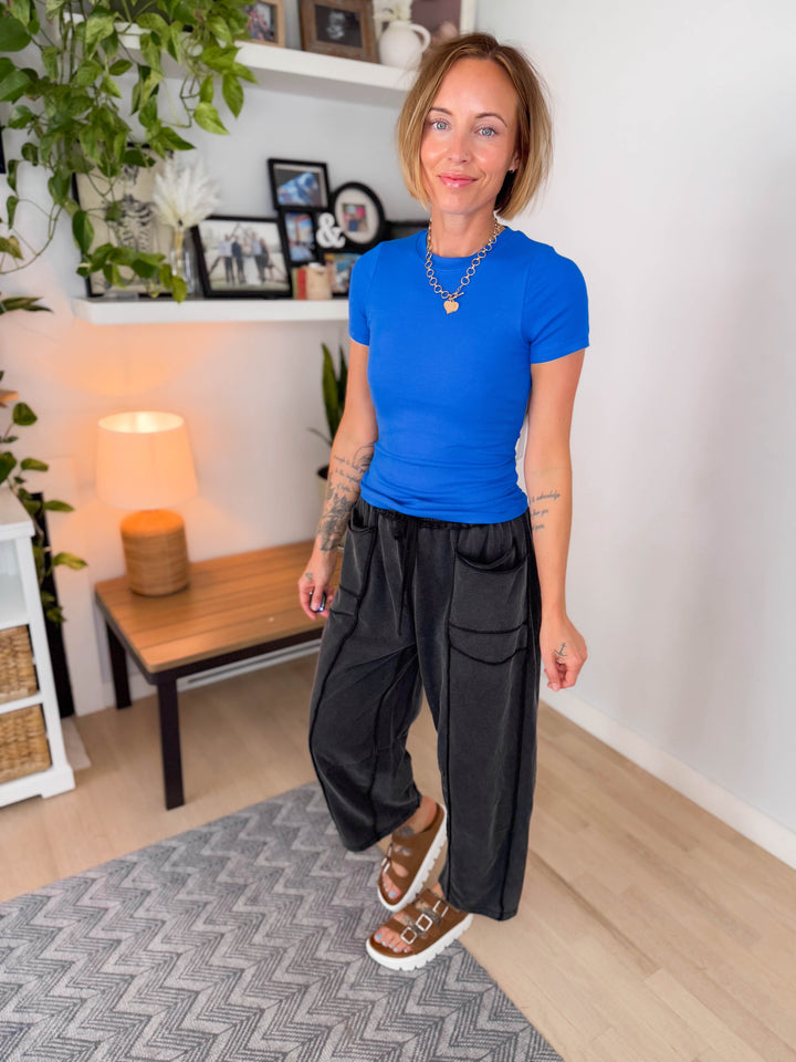 Mono B Melanie Ribbed Built In Bra Tee- DEEP INDIGO