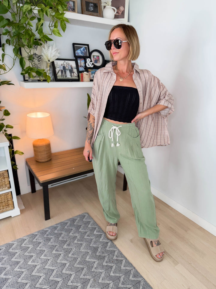 Farah Oversized Striped Cotton Blouse- LATTE