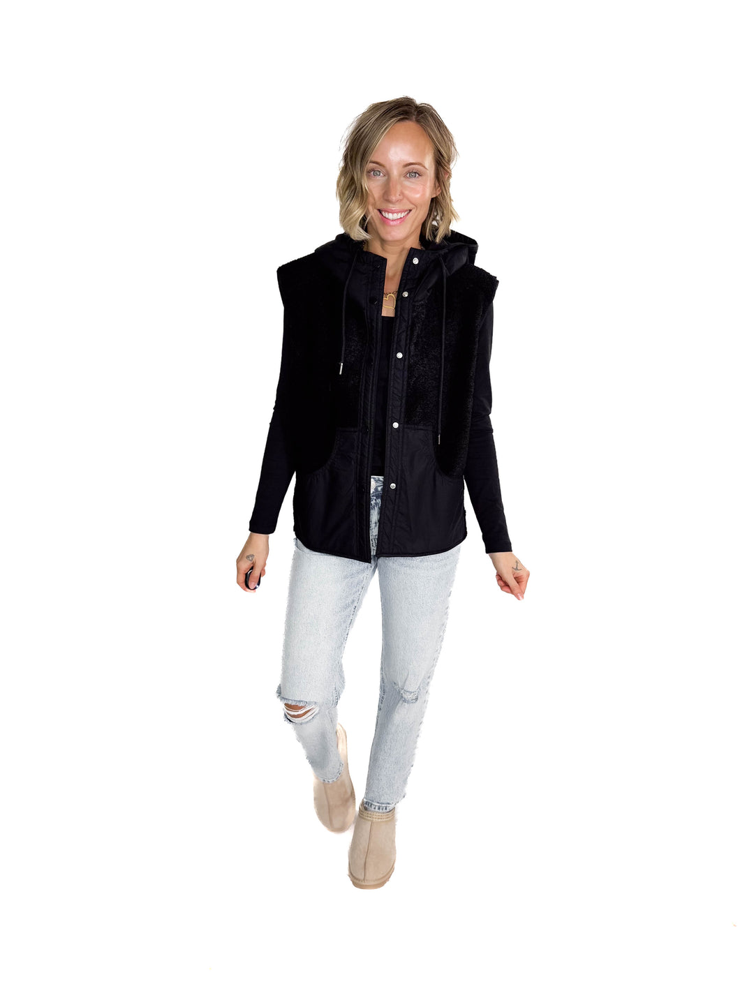 Morning Frost Sherpa Fleece Vest- BLACK