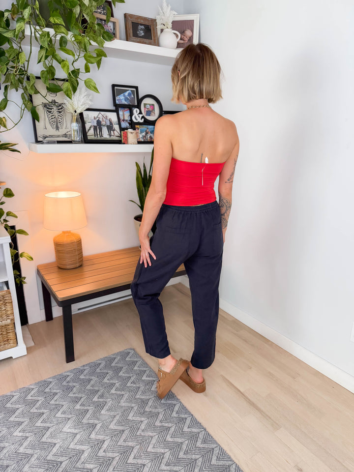 Nari Tapered Linen Blend Pant- DARK INDIGO