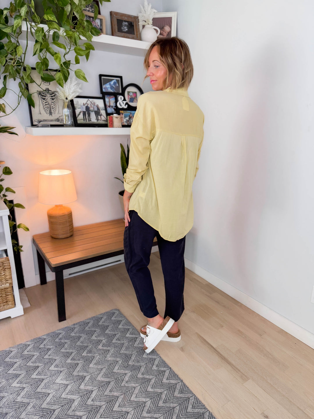 Free Spirit Cotton Blend Button Down- SQUASH