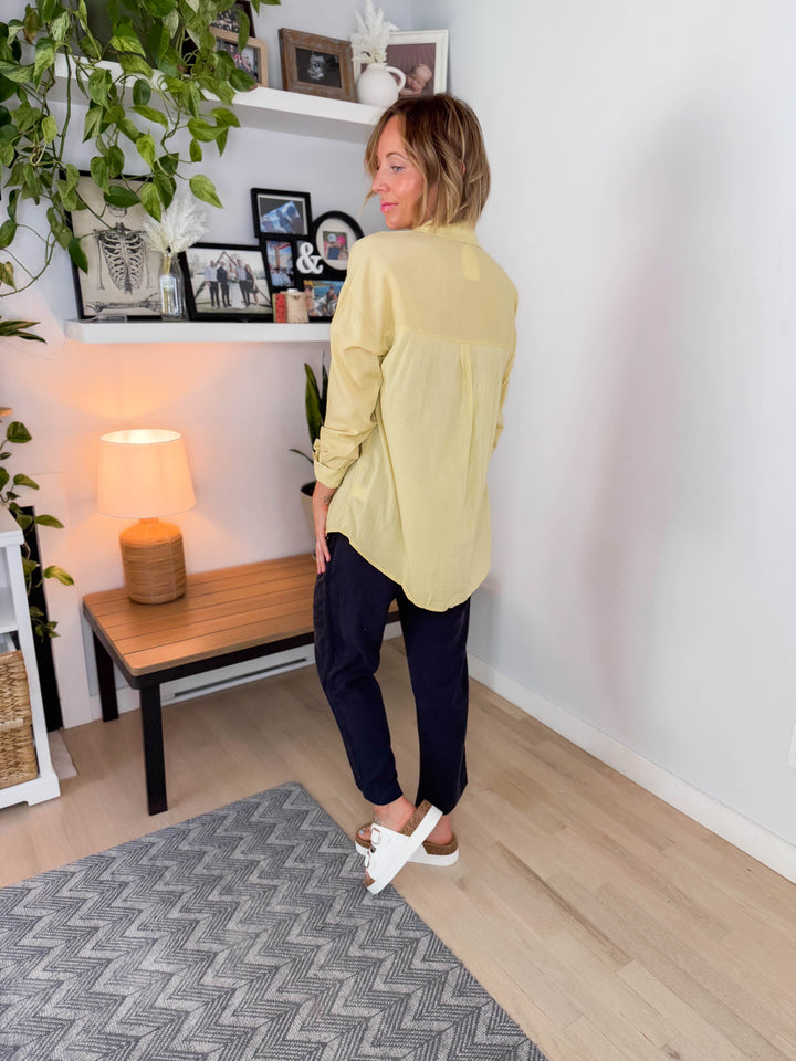 Free Spirit Cotton Blend Button Down- SQUASH