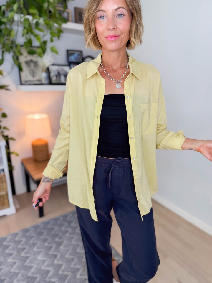 Free Spirit Cotton Blend Button Down- SQUASH