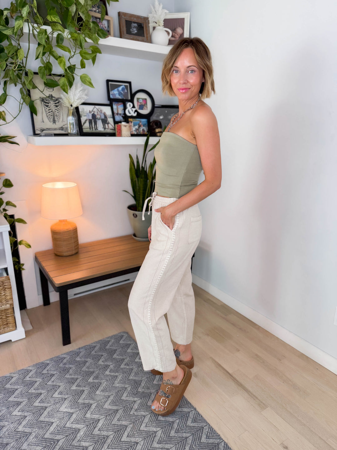 Nari Tapered Linen Blend Pant- NATURAL