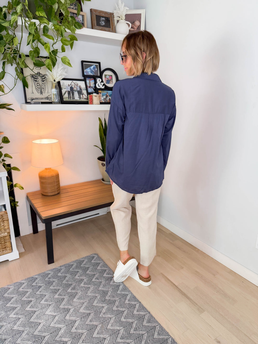 Free Spirit Cotton Blend Button Down- INDIGO