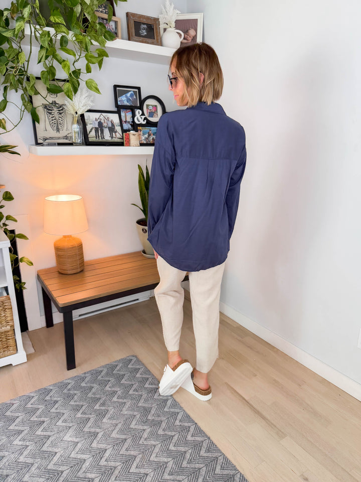 Free Spirit Cotton Blend Button Down- INDIGO