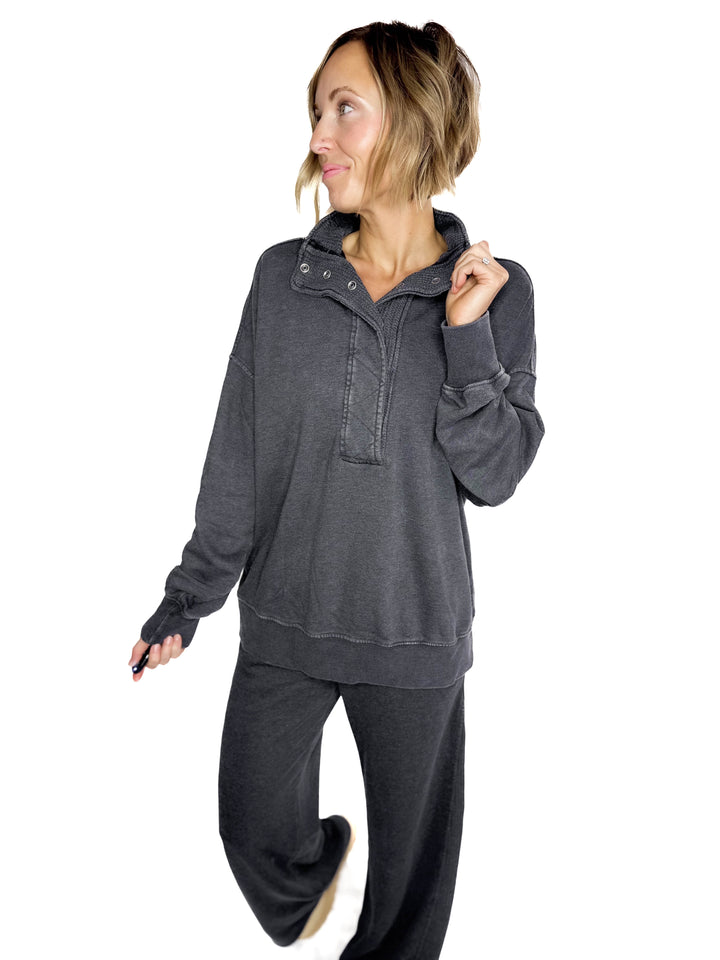 Margot Waffle Contrast Pant- WASHED BLACK