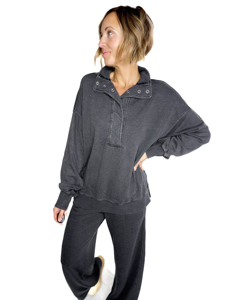 Margot Waffle Contrast Pant- WASHED BLACK